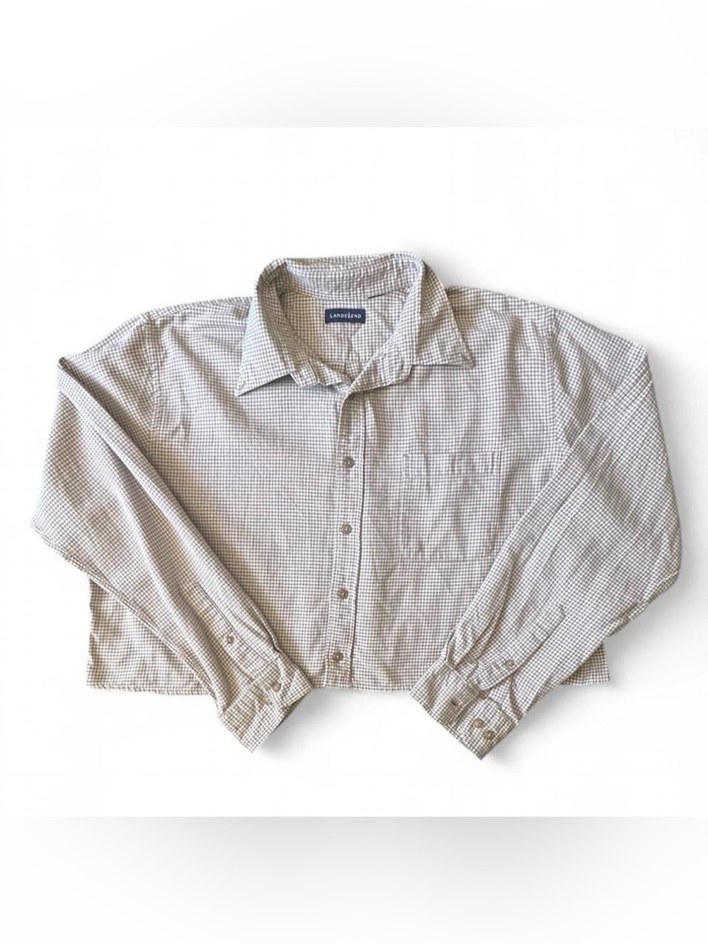 Lands' End Gingham Cropped Button-Down Shirt